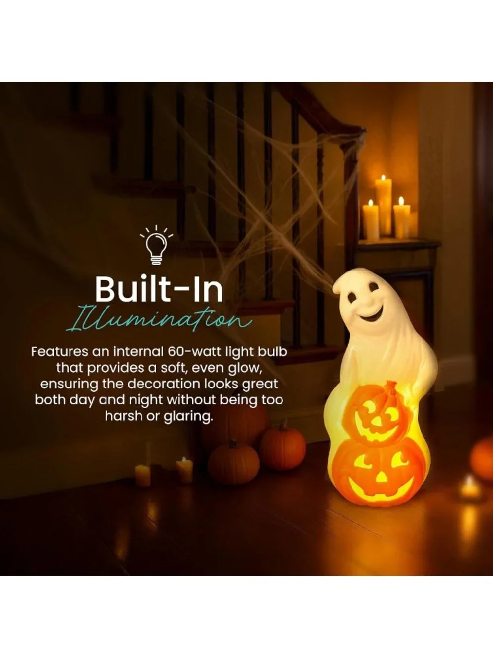 60W Light Up Ghost & Pumpkin Halloween Garden Statue - Outdoor Decor